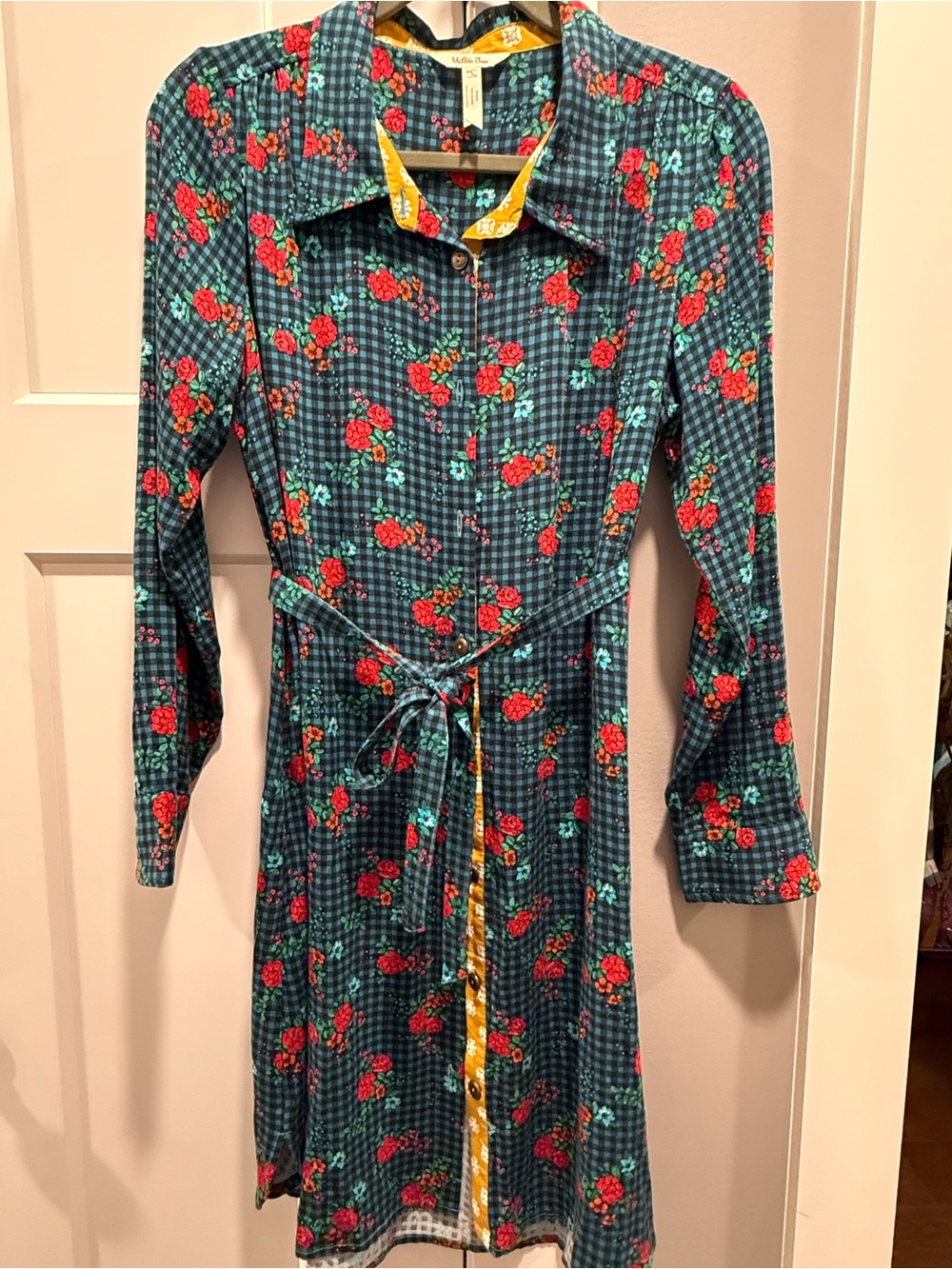 Matilda Jane Green Plaid Dress with Red Floral Print
